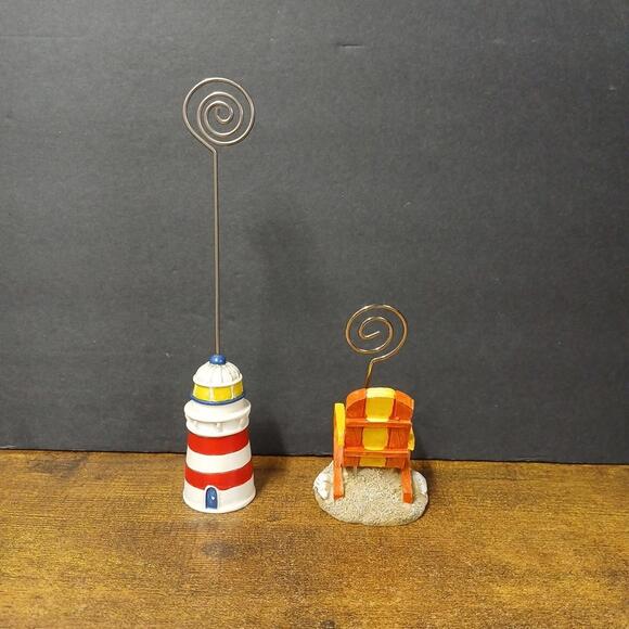 Lot of 2 Nautical Themed Note Photo Clip Holders, Lighthouse & Beach Chair - Picture 2 of 4